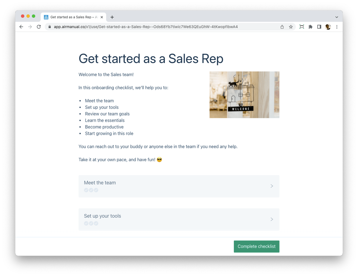 Onboarding checklist: Get started as a Sales Rep